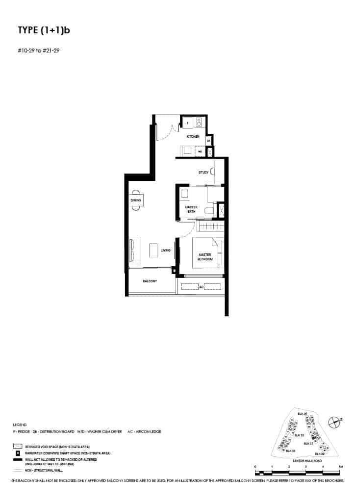 Lentor Hills Floor Plan 1 Bedroom Plus Study Type 1+1b