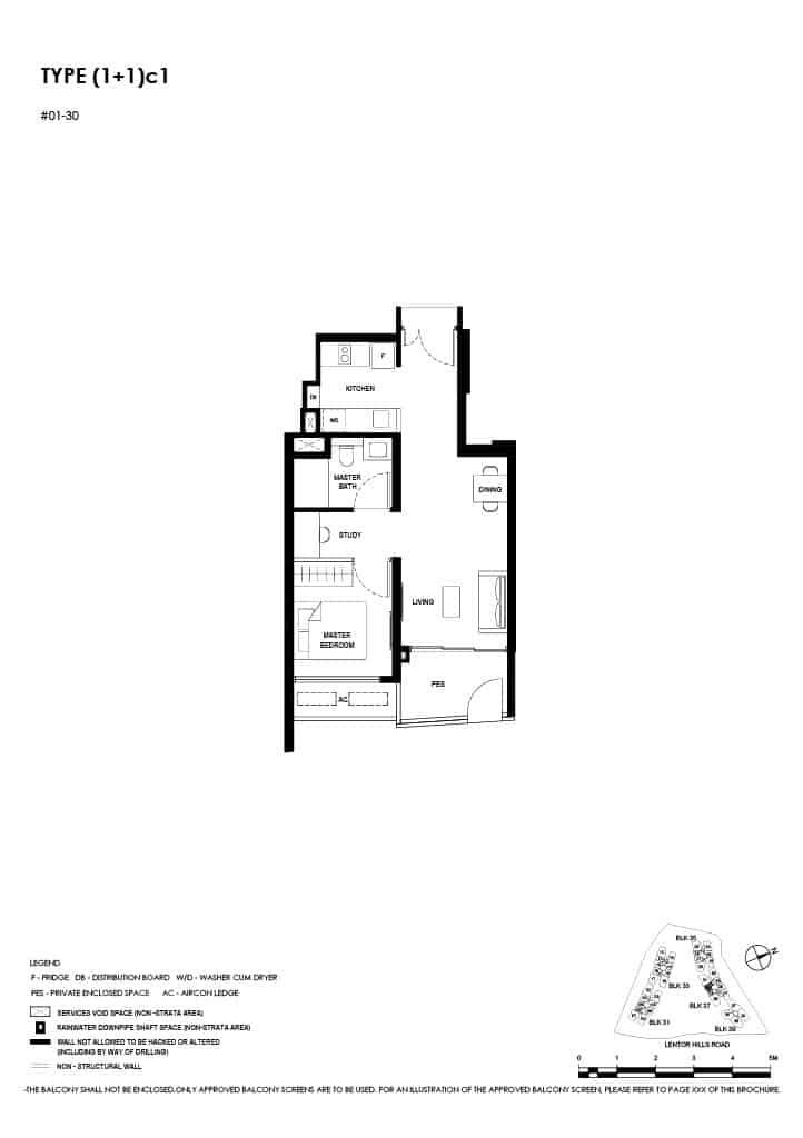 Lentor Hills Floor Plan 1 Bedroom Plus Study Type 1+1c