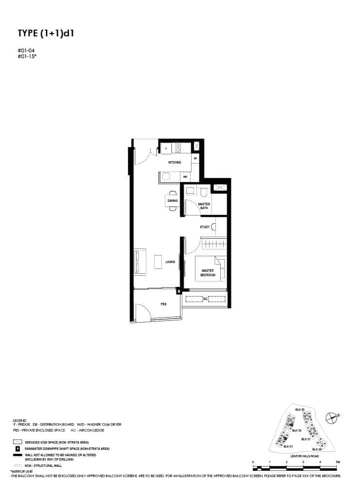 Lentor Hills Floor Plan 1 Bedroom Plus Study Type 1+1d