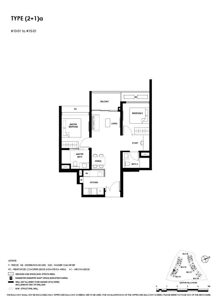 Lentor Hills Floor Plan 2 Bedroom Plus Study Type 2+1a