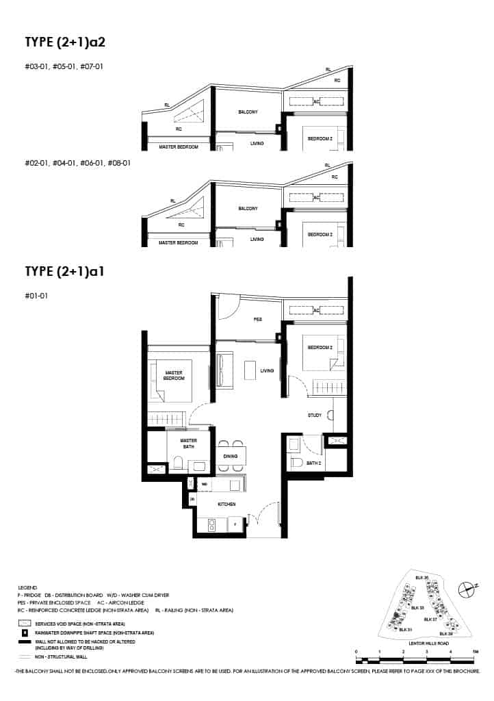 Lentor Hills Floor Plan 2 Bedroom Plus Study Type 2+1a1