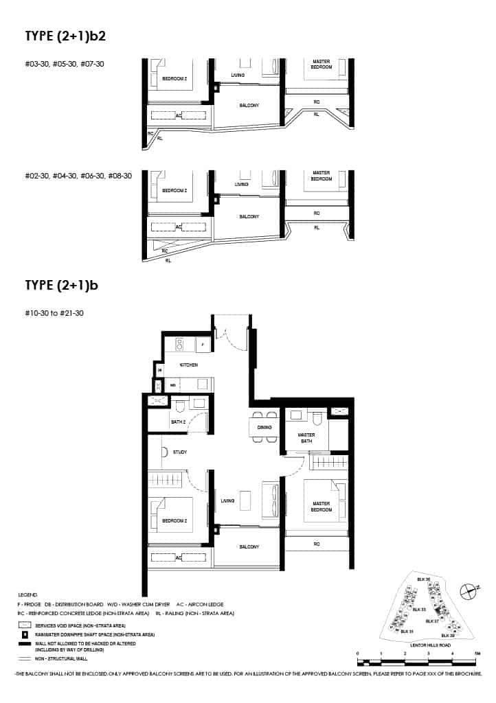 Lentor Hills Floor Plan 2 Bedroom Plus Study Type 2+1b1