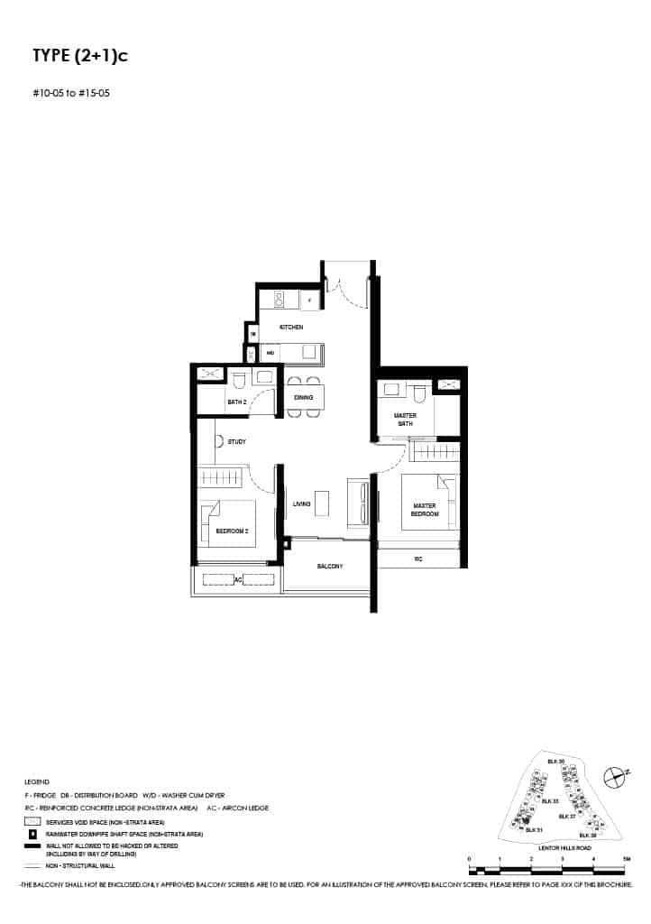 Lentor Hills Floor Plan 2 Bedroom Plus Study Type 2+1c