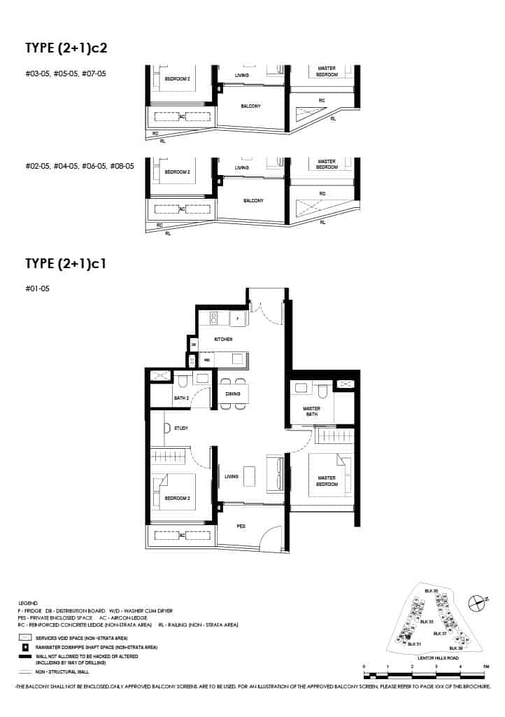 Lentor Hills Floor Plan 2 Bedroom Plus Study Type 2+1c1