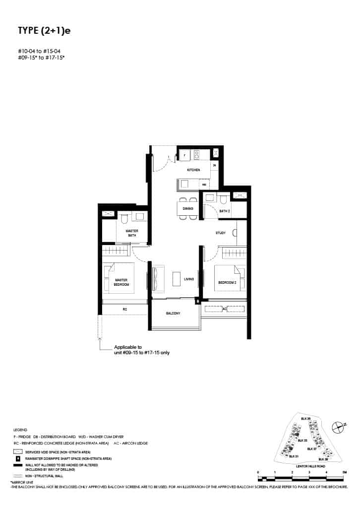 Lentor Hills Floor Plan 2 Bedroom Plus Study Type 2+1e