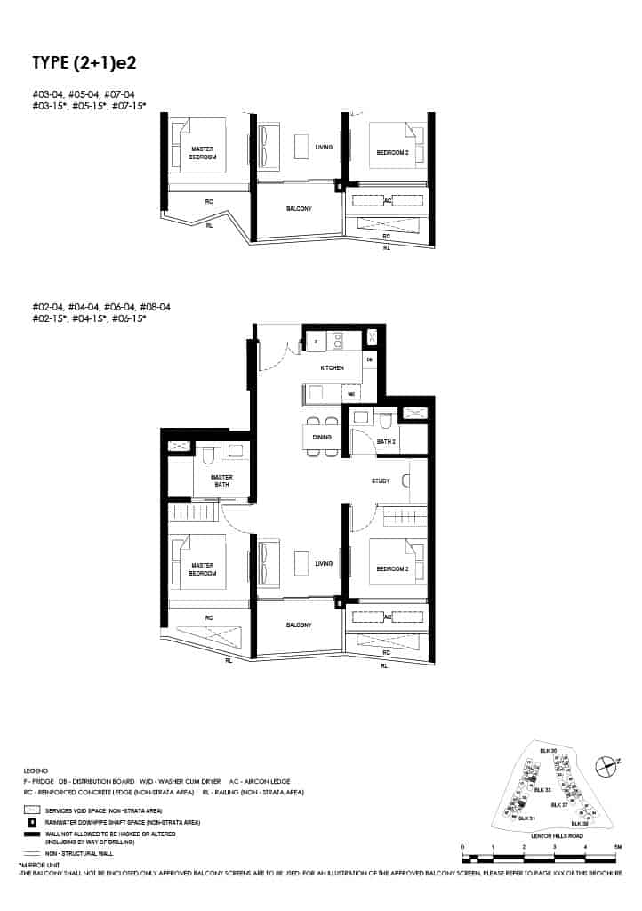 Lentor Hills Floor Plan 2 Bedroom Plus Study Type 2+1e2