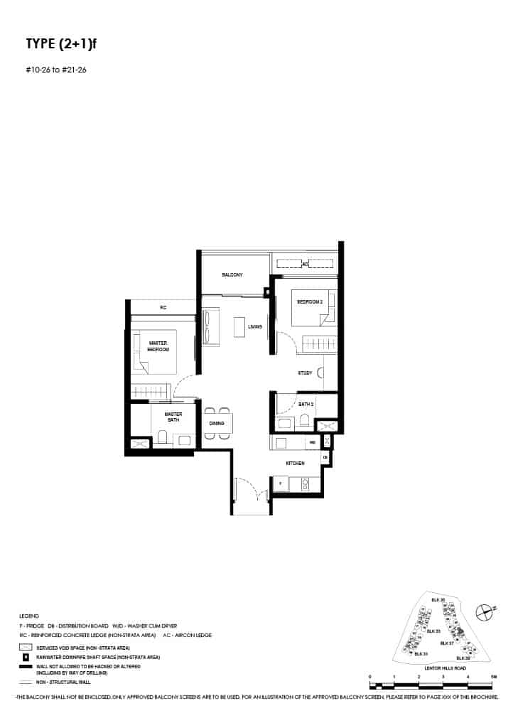 Lentor Hills Floor Plan 2 Bedroom Plus Study Type 2+1f
