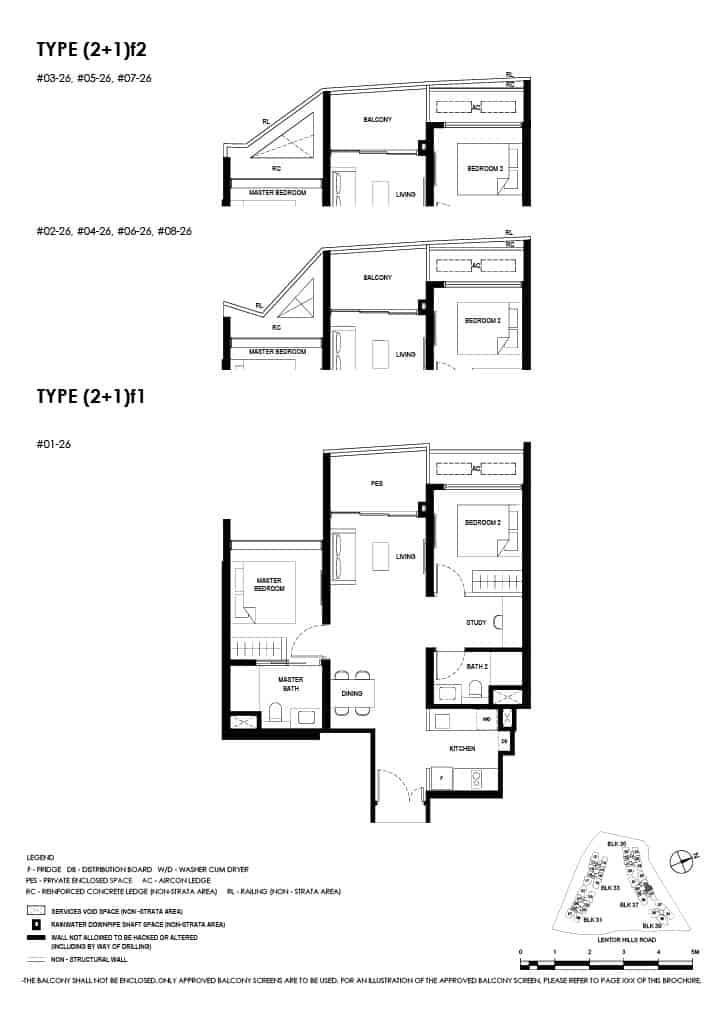 Lentor Hills Floor Plan 2 Bedroom Plus Study Type 2+1f1