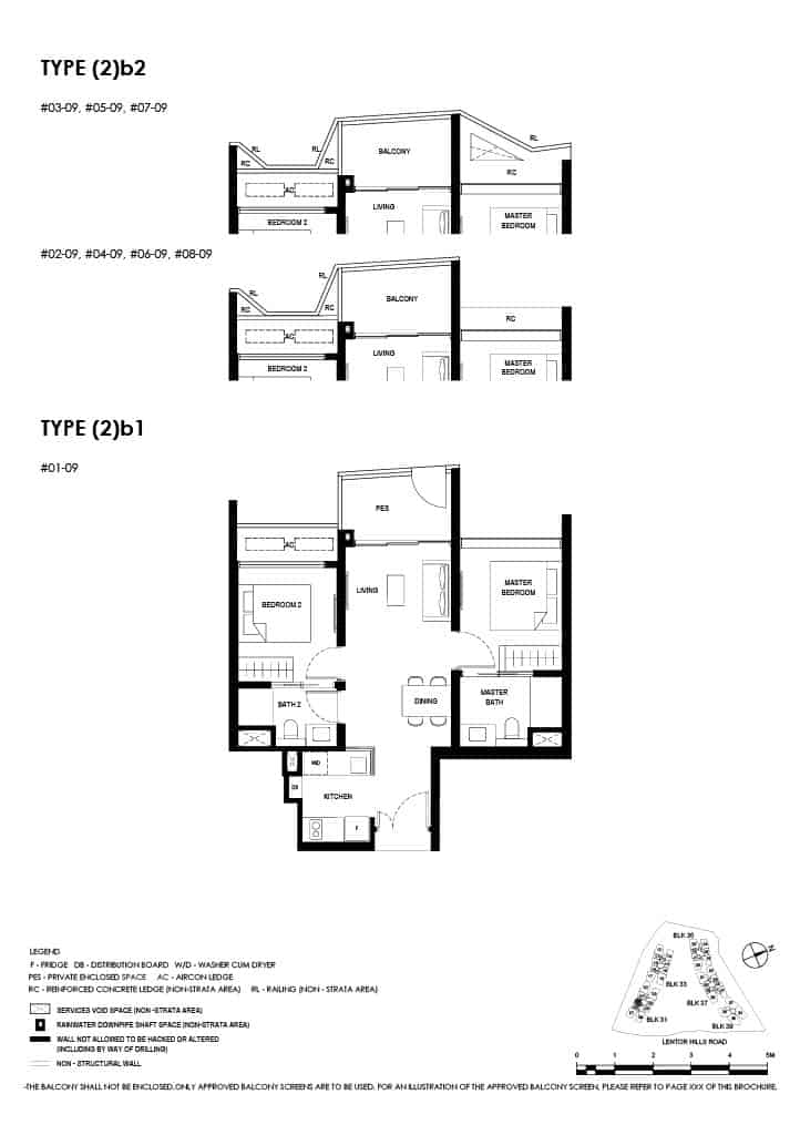 Lentor Hills Floor Plan 2 Bedroom Type 2b1