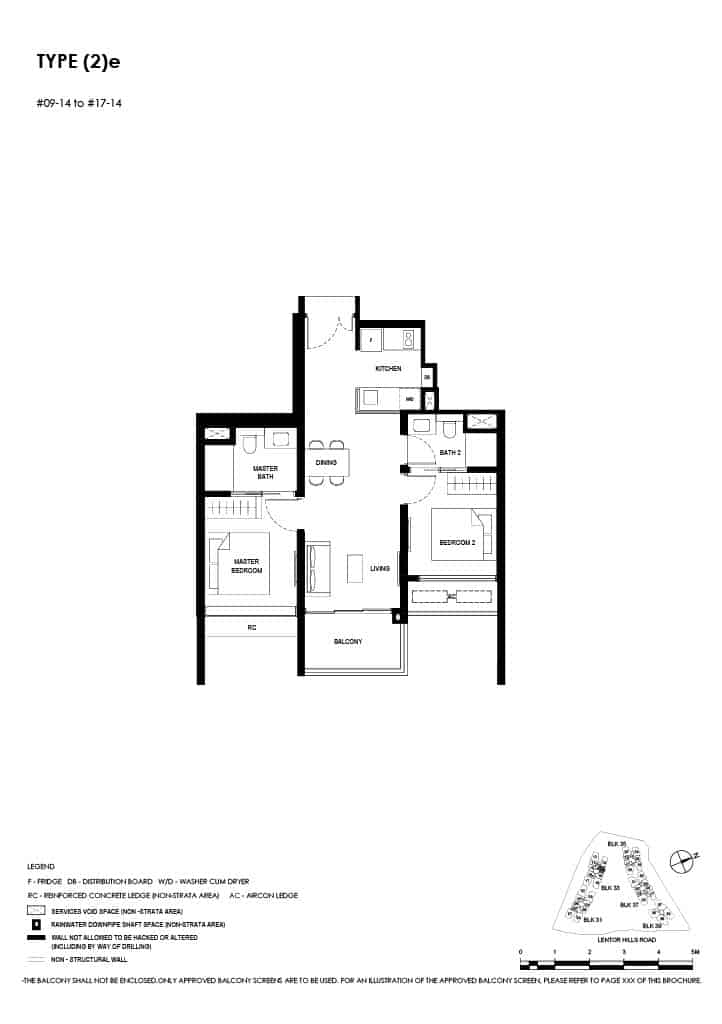 Lentor Hills Floor Plan 2 Bedroom Type 2e