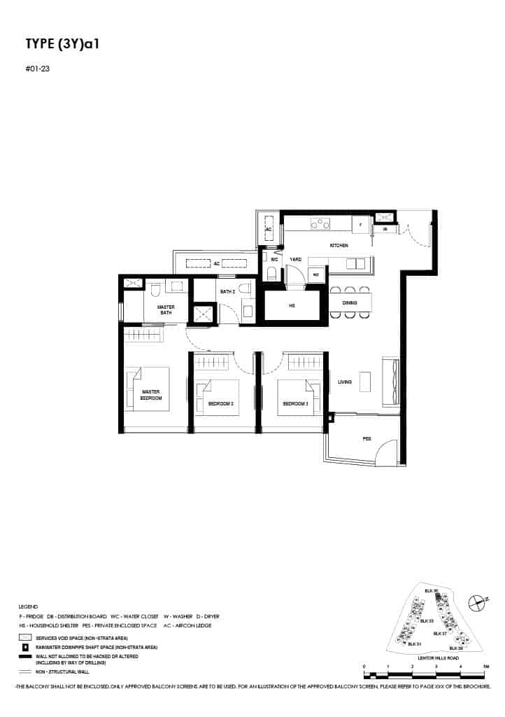 Lentor Hills Floor Plan 3 Bedroom Plus Yard Type 3Ya1