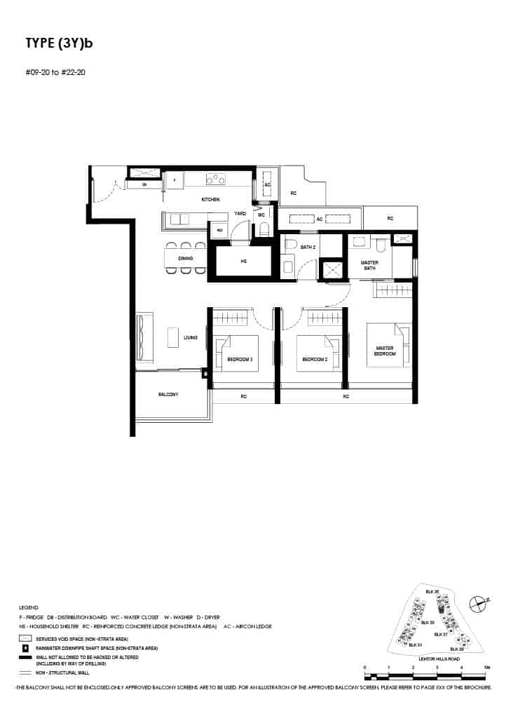 Lentor Hills Floor Plan 3 Bedroom Plus Yard Type 3Yb