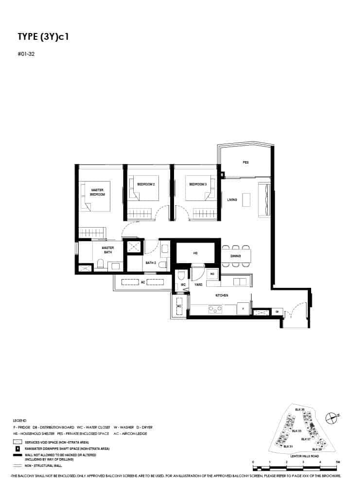 Lentor Hills Floor Plan 3 Bedroom Plus Yard Type 3Yc1