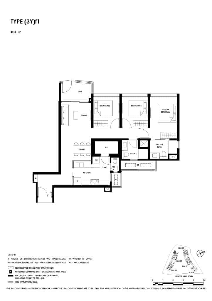 Lentor Hills Floor Plan 3 Bedroom Plus Yard Type 3Yf1
