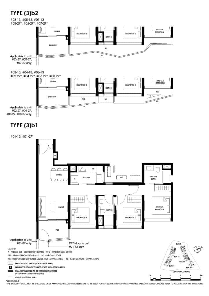 Lentor Hills Floor Plan 3 Bedroom Type 3b1