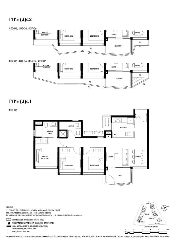 Lentor Hills Floor Plan 3 Bedroom Type 3c1